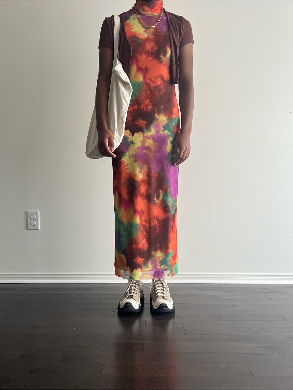 AFRM Tie-Dye Maxi Dress in Orange, Purple & Green